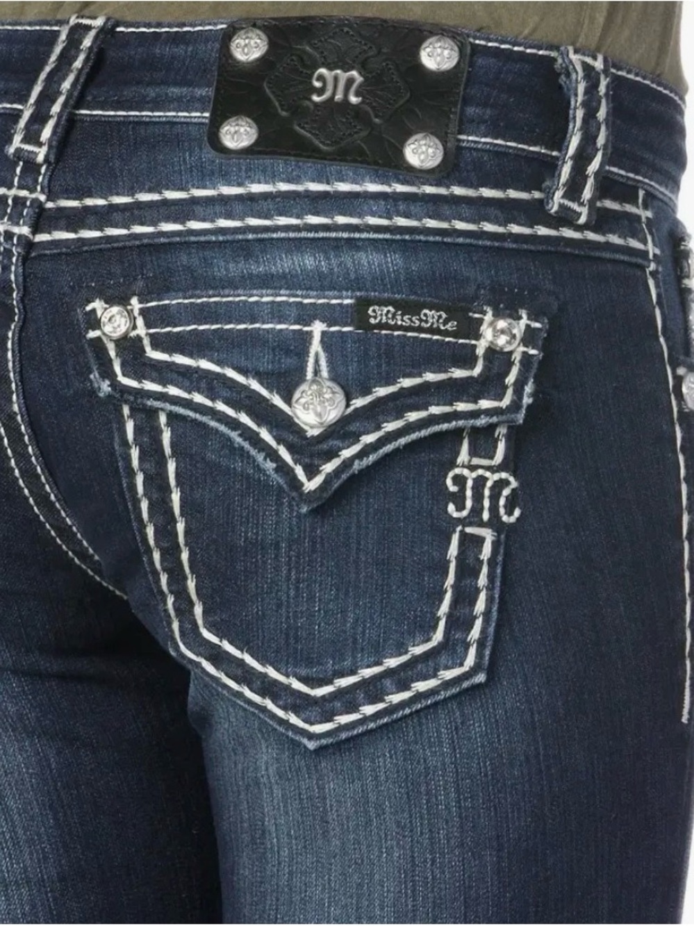 Miss Me Rhinestone Bootcut Jeans with White Contrast Stitching